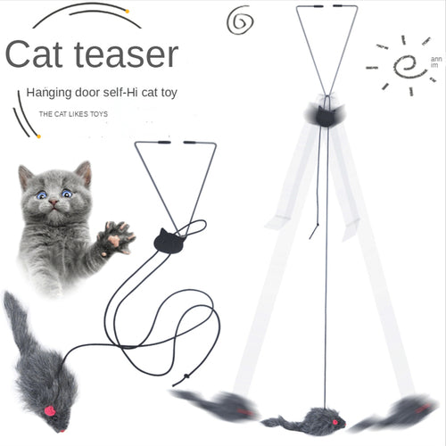 1pc Cat Toy Stick Feather Wand With Bell Mouse Cage Toys Plastic