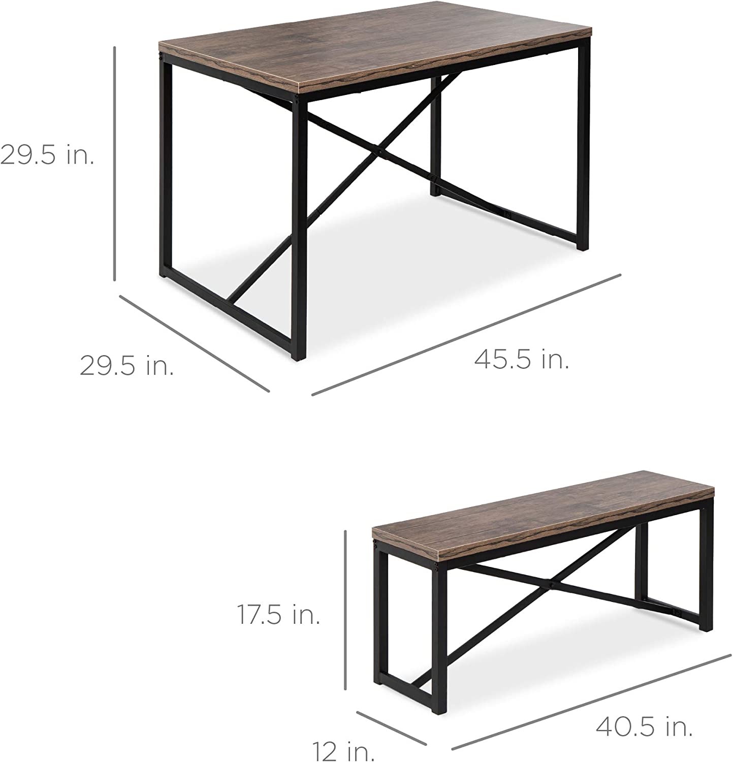 Best Choice Products 45.5in 3-Piece Bench Style