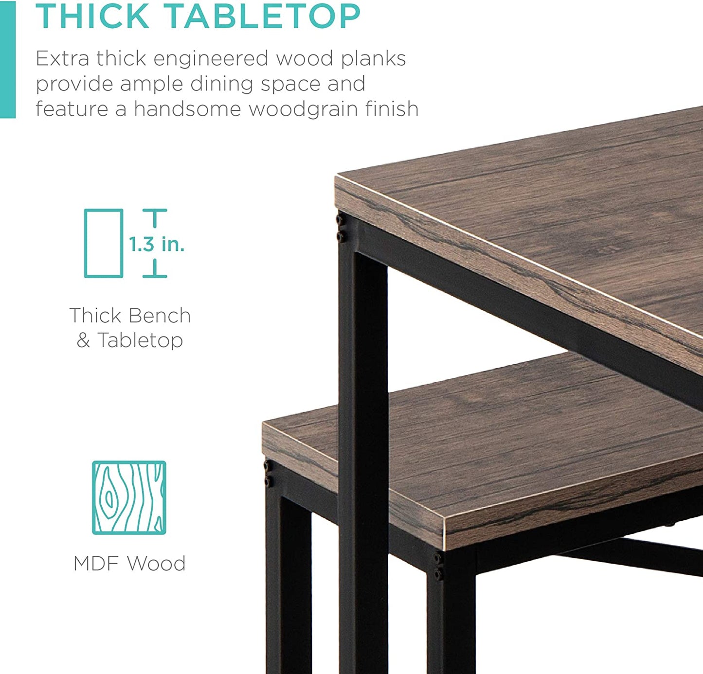 Best Choice Products 45.5in 3-Piece Bench Style