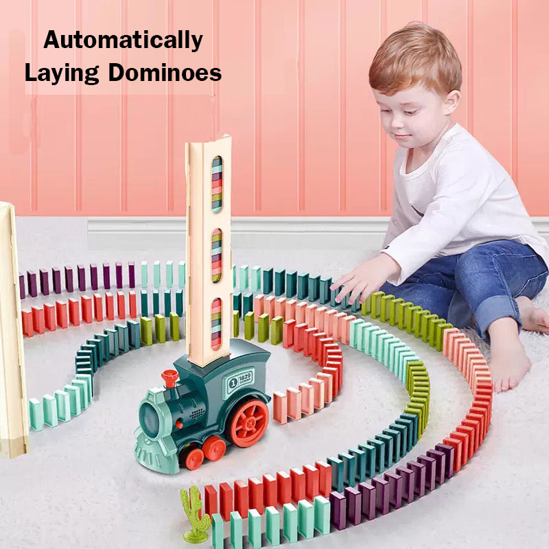 Kids Electric Domino Train Car Set Sound & Light Automatic